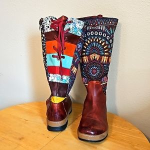 Boho style leather and tapestry boots.